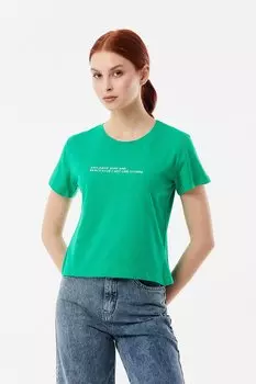 Укороченная футболка с круглым вырезом и текстовым принтом Fullamoda