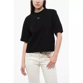 Укороченная футболка с круглым вырезом и вышивкой Bck Maxi Off-White, Black