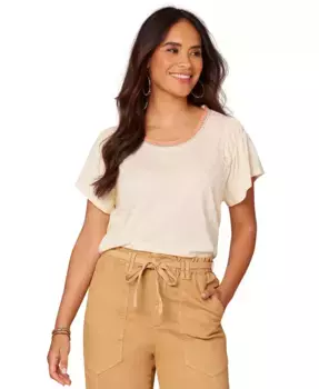 Укороченная футболка с круглым вырезом Petite Scoop-Neck Cropped T-Shirt Democracy, коричневый/бежевый