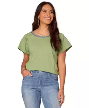 Укороченная футболка с круглым вырезом Petite Scoop-Neck Cropped T-Shirt Democracy, зеленый