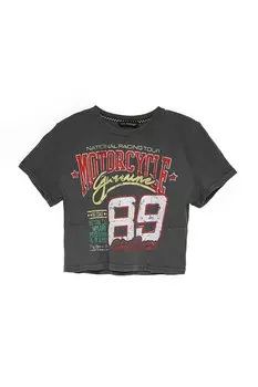 Укороченная футболка с круглым вырезом с принтом антрацитового цвета QUZU