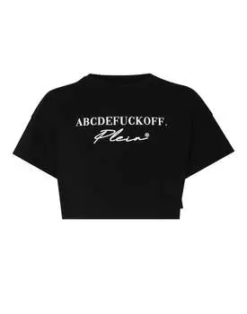 Укороченная футболка с круглым вырезом SS Signature PHILIPP PLEIN, черный