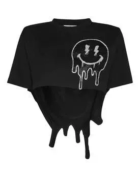 Укороченная футболка с круглым вырезом SS Smile PHILIPP PLEIN, черный