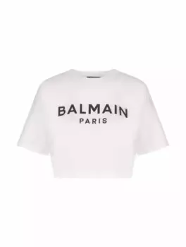 Укороченная футболка с логотипом Balmain, белый