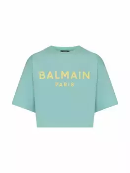 Укороченная футболка с логотипом Balmain, зелёный