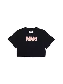Укороченная футболка с логотипом Little Girl's & Girl's MM6 Maison Margiela, черный