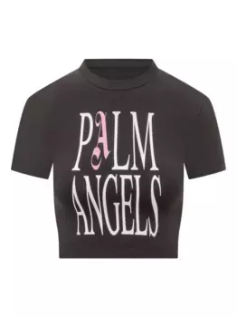 Укороченная футболка с логотипом PALM ANGELS, черный
