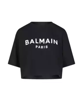 Укороченная футболка с логотипом S Balmain, черный