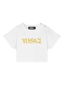 Укороченная футболка с логотипом Versace Kids, белый