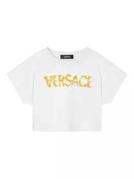 Укороченная футболка с логотипом Versace Kids, белый