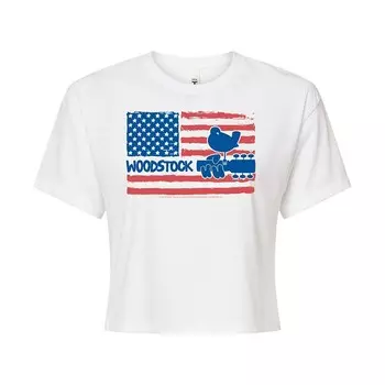 Укороченная футболка с логотипом Woodstock для юниоров и американским флагом Licensed Character, белый