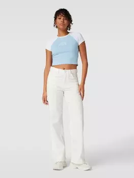 Укороченная футболка с мотивным принтом Review, голубой