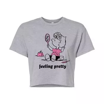 Укороченная футболка с надписью "Peanuts Sally Feeling Pretty" от Juniors Licensed Character, серый