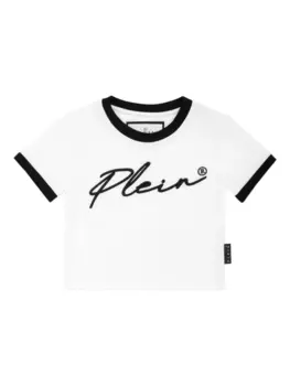 Укороченная футболка с надписью Philipp Plein Signature, белый