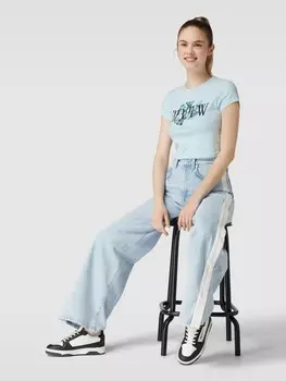 Укороченная футболка с принтом этикетки Review, светло-синий