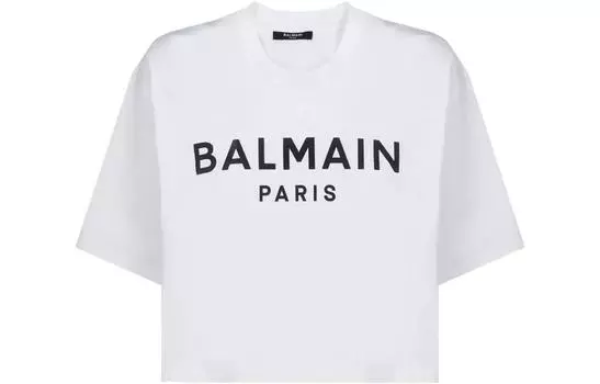 Укороченная футболка с принтом «Blanc/Noir» BALMAIN, белый