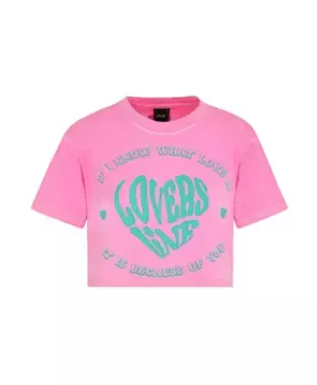 Укороченная футболка с принтом F**K, розовый