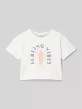 Укороченная футболка с принтом-наброском, модель «Cali» Mango, белый