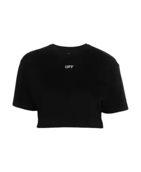 Укороченная футболка с принтом Off White, черный