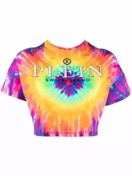 Укороченная футболка с принтом тай-дай Philipp Plein, розовый