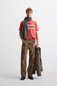 Укороченная футболка с принтом ZARA, ярко-красный