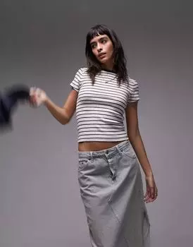 Укороченная футболка с пуантами Topshop в полоску экрю