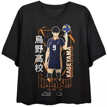 Укороченная футболка с рисунком аниме Haikyu для юниоров Licensed Character, черный