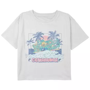 Укороченная футболка с рисунком «Черепашки-ниндзя» для девочек «Cowabunga Pizza Surf» Licensed Character, белый