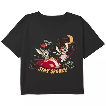 Укороченная футболка с рисунком Disney's Lilo & Stitch Stay Spooky для девочек 7–16 лет Licensed Character, черный