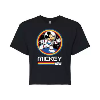 Укороченная футболка с рисунком Disney's Mickey Mouse & Friends Junior's Mickey Space Badge Licensed Character, черный