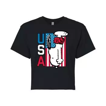 Укороченная футболка с рисунком для прыжков в воду Peanuts USA для юниоров Licensed Character, черный