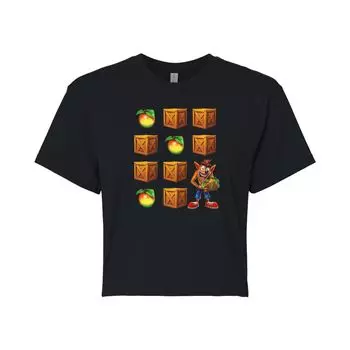 Укороченная футболка с рисунком Juniors' Crash Bandicoot Wumpa Crates Licensed Character, черный