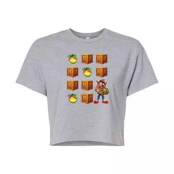 Укороченная футболка с рисунком Juniors' Crash Bandicoot Wumpa Crates Licensed Character, серый