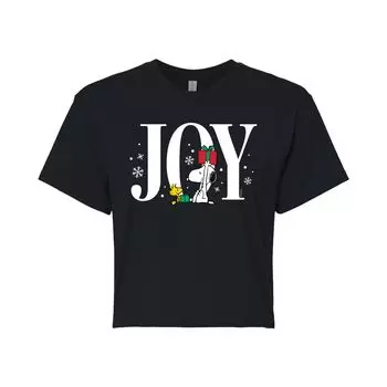 Укороченная футболка с рисунком Juniors' Peanuts Holiday Joy Licensed Character, черный