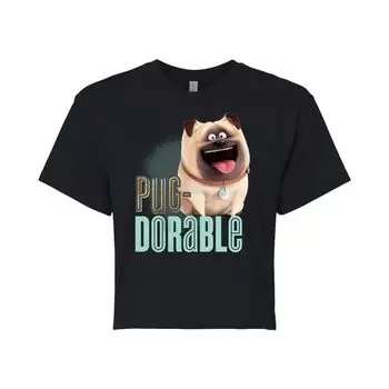 Укороченная футболка с рисунком Juniors' Secret Life Pets Pug Licensed Character, черный