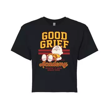 Укороченная футболка с рисунком Peanuts Charlie Brown & Snoopy Good Grief Academy для юниоров Licensed Character, черный