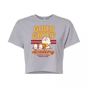 Укороченная футболка с рисунком Peanuts Charlie Brown & Snoopy Good Grief Academy для юниоров Licensed Character, серый