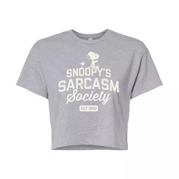 Укороченная футболка с рисунком Peanuts Charlie Brown & Snoopy Sarcasm Society для юниоров Licensed Character, серый