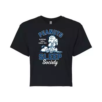 Укороченная футболка с рисунком Peanuts Charlie Brown & Snoopy Sleep Society для юниоров Licensed Character, черный