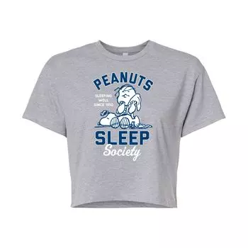 Укороченная футболка с рисунком Peanuts Charlie Brown & Snoopy Sleep Society для юниоров Licensed Character, серый