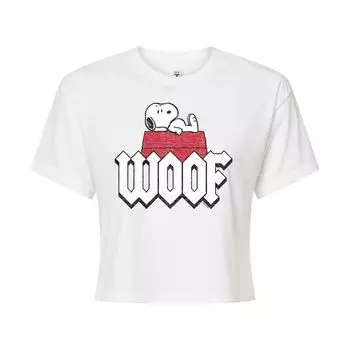 Укороченная футболка с рисунком Peanuts Charlie Brown & Snoopy Woof для детей Juniors Licensed Character, белый