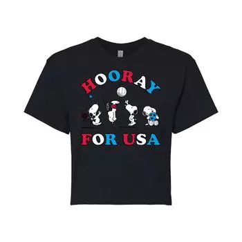 Укороченная футболка с рисунком Peanuts Hooray For USA для юниоров Licensed Character, черный