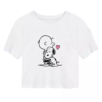 Укороченная футболка с рисунком Peanuts Snoopy Hug для детей Juniors Licensed Character, белый