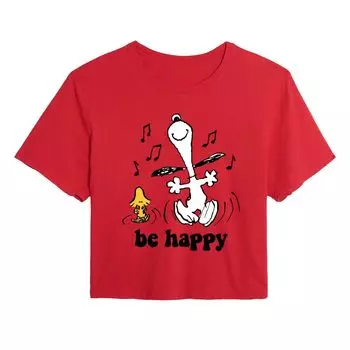 Укороченная футболка с рисунком Peanuts Snoopy & Woodstock для юниоров "Be Happy" Licensed Character, красный