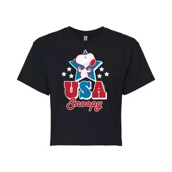 Укороченная футболка с рисунком Peanuts USA Snoopy для юниоров Licensed Character, черный