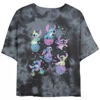 Укороченная футболка с рисунком Planetary Stitch для детей Disney's Lilo & Stitch, цвет Black Charcoal