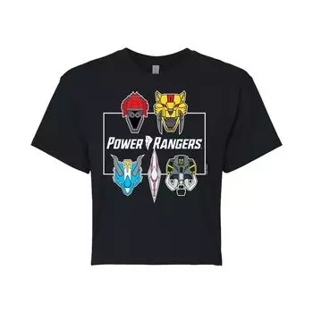 Укороченная футболка с рисунком Power Rangers Zord Faces для юниоров Licensed Character, черный
