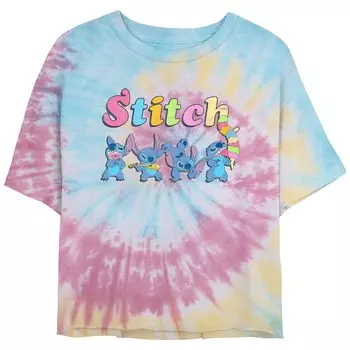 Укороченная футболка с рисунком Tie Dye для детей Disney's Lilo & Stitch Wacky Moods, цвет Blue Pink Light Yellow