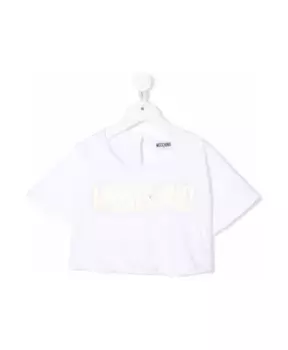 Укороченная футболка S с логотипом для стильных молодых девушек Moschino, белый