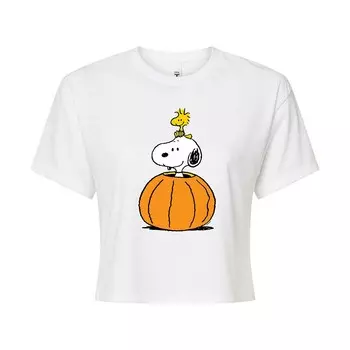 Укороченная футболка с тыквой для подростков Peanuts Snoopy & Woodstock Licensed Character, белый
